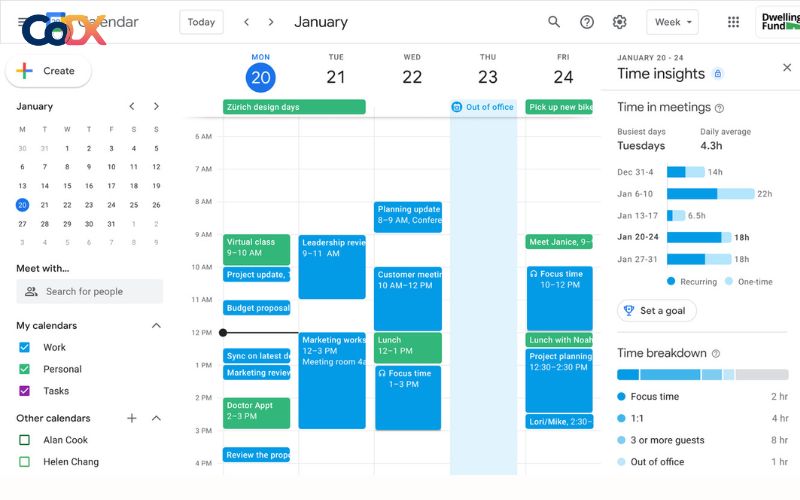 phần mềm Google calendar