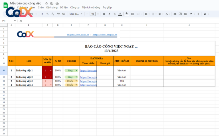 Form/mẫu báo cáo công việc hàng ngày, tuần bằng Excel về tiến độ kế ...