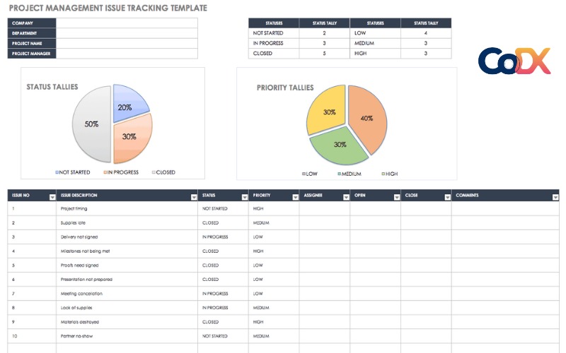 Quản lý công việc bằng Excel với mẫu bảng theo dõi vấn đề - Issue tracking template