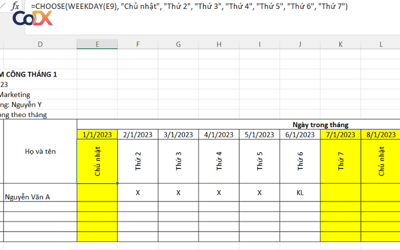 Cách tạo ngày tháng trong bảng chấm công Excel