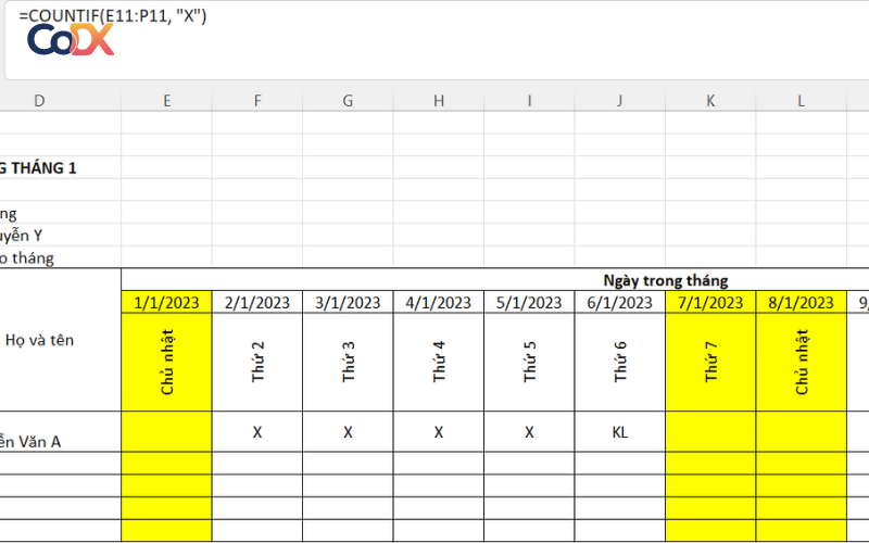 Cách tạo bảng chấm công trong Excel thông qua hàm