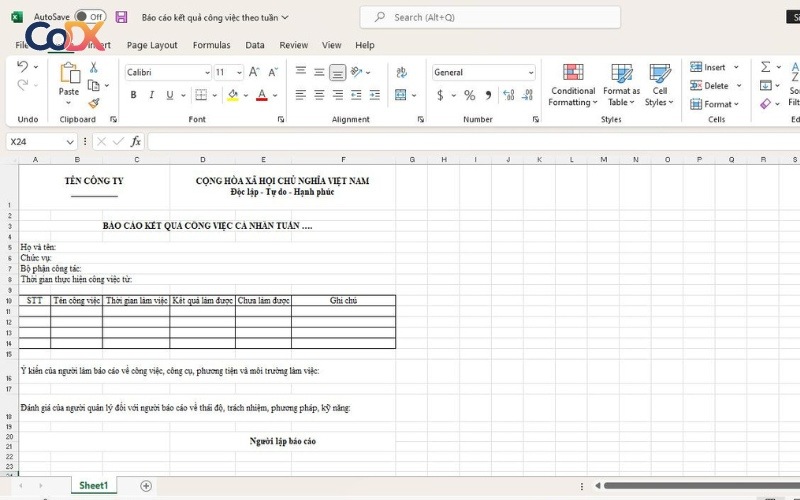 cách viết báo cáo công việc trên file Excel