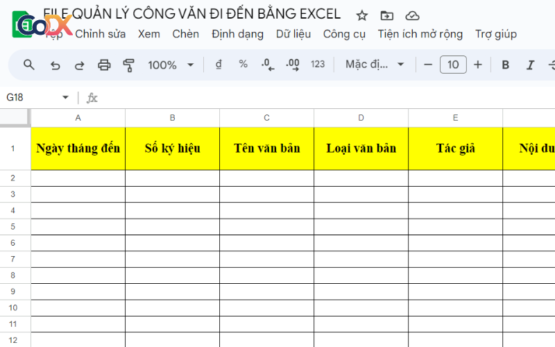 File quản lý công văn đi đến bằng Excel