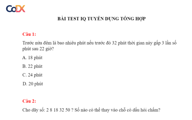 Free bộ câu hỏi, bài test IQ tuyển dụng có đáp án mới nhất