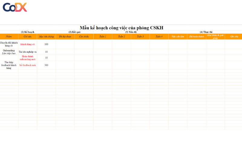 mẫu lập kế hoạch công việc bằng excel