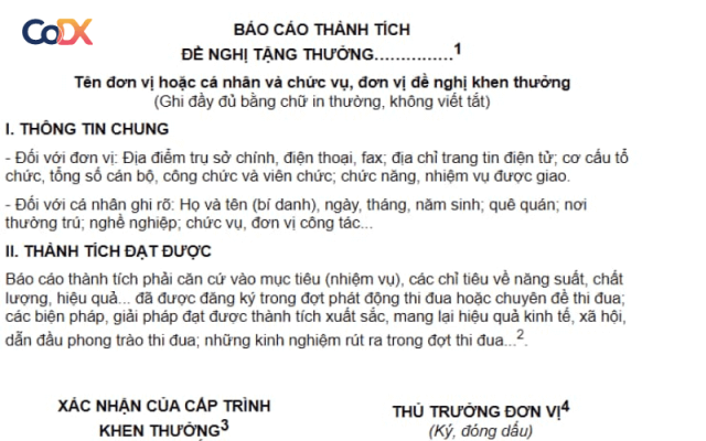 Mẫu báo cáo thành tích cá nhân đề nghị khen thưởng chuẩn mới nhất 2024